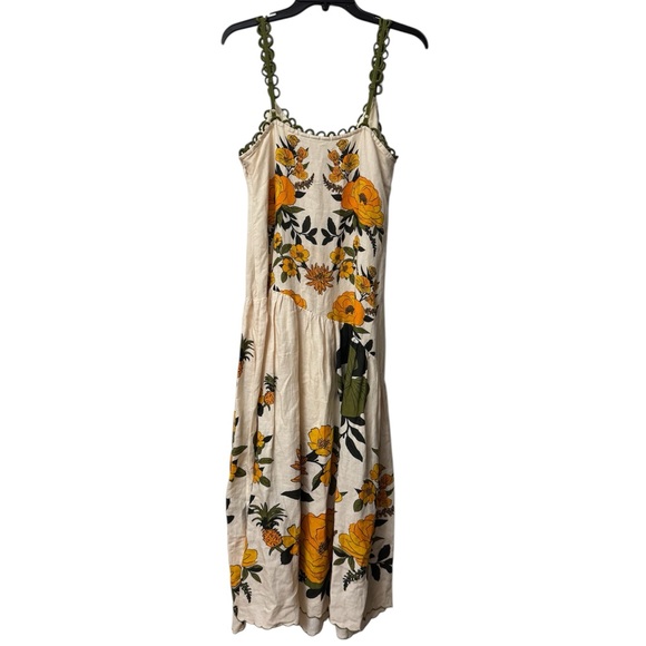 Farm Rio Anthropologie Cream Maxi Dress with Yellow Floral Print - Picture 5 of 13